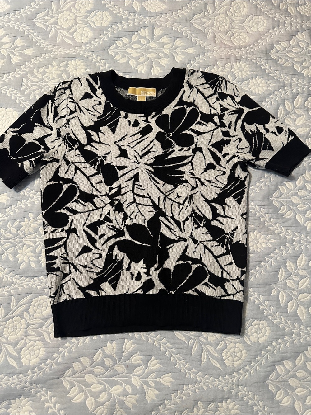 Michael Kors Black & White Floral Knit Top
